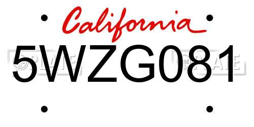 5WZG081 California License Plate