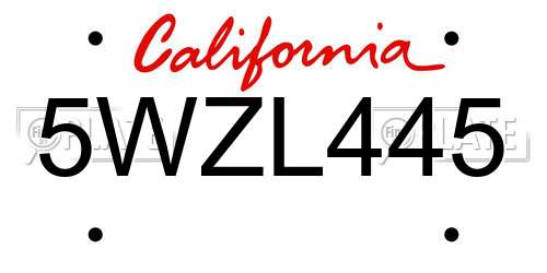 5WZL445 California License Plate