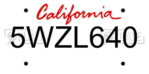 5WZL640 California License Plate
