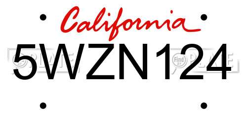 5WZN124 California License Plate