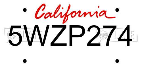 5WZP274 California License Plate