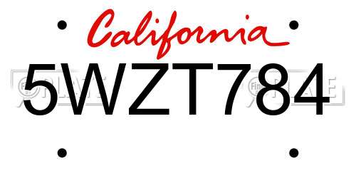 5WZT784 California License Plate