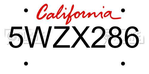 5WZX286 California License Plate