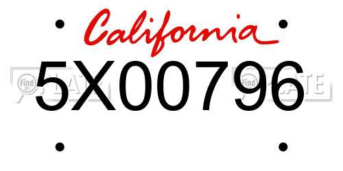 5X00796 California License Plate