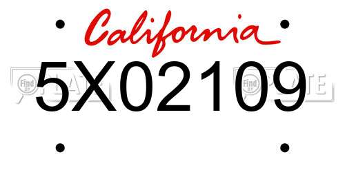 5X02109 California License Plate
