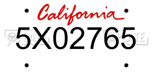 5X02765 California License Plate