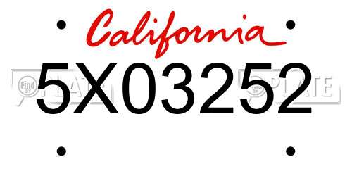 5X03252 California License Plate