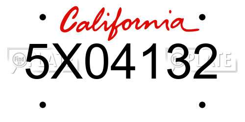 5X04132 California License Plate