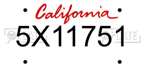 5X11751 California License Plate