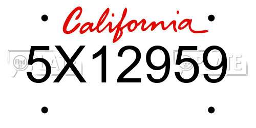 5X12959 California License Plate