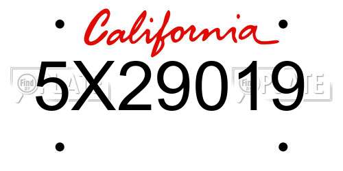 5X29019 California License Plate