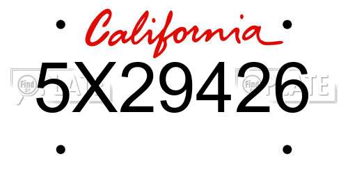 5X29426 California License Plate