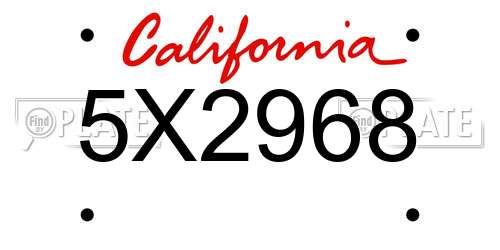 5X2968 California License Plate