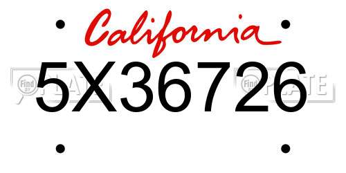5X36726 California License Plate