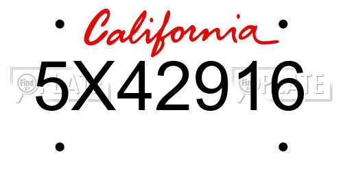 5X42916 California License Plate