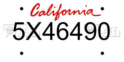 5X46490 California License Plate