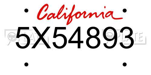 5X54893 California License Plate