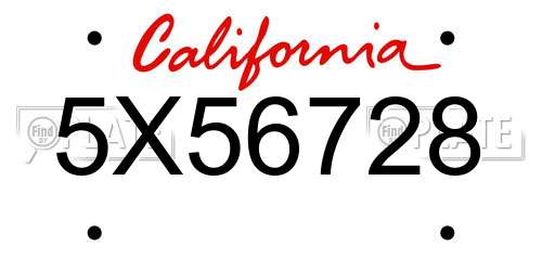 5X56728 California License Plate