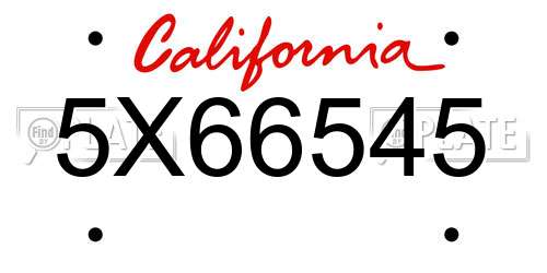 5X66545 California License Plate