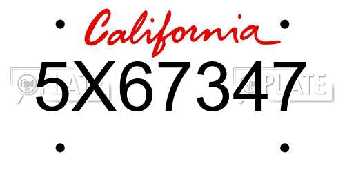 5X67347 California License Plate