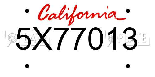5X77013 California License Plate