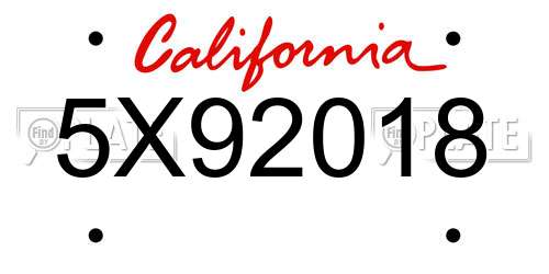 5X92018 California License Plate