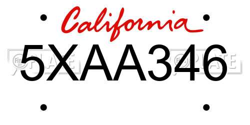 5XAA346 California License Plate