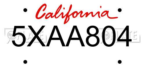 5XAA804 California License Plate