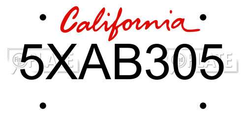 5XAB305 California License Plate