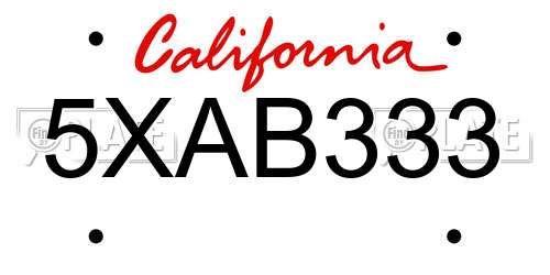 5XAB333 California License Plate