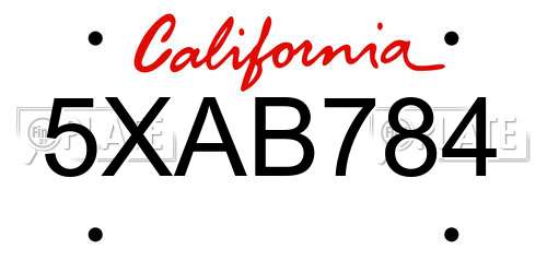5XAB784 California License Plate