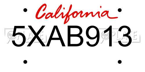 5XAB913 California License Plate