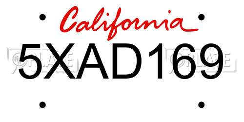 5XAD169 California License Plate