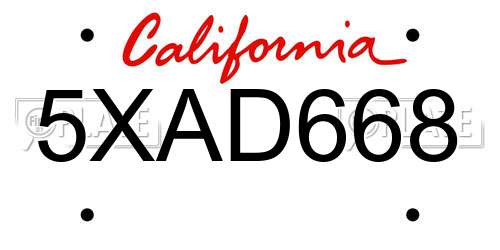 5XAD668 California License Plate