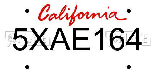 5XAE164 California License Plate