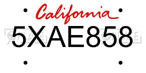 5XAE858 California License Plate