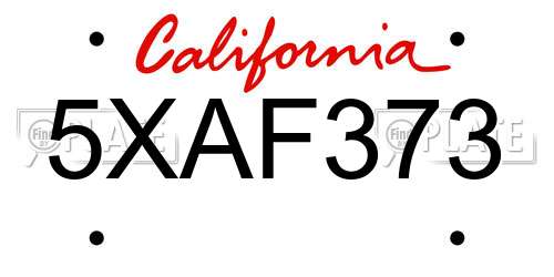 5XAF373 California License Plate