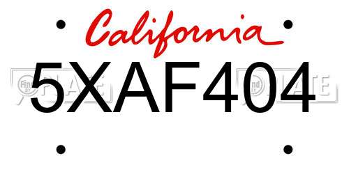 5XAF404 California License Plate
