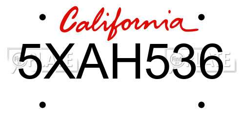 5XAH536 California License Plate