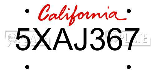5XAJ367 California License Plate