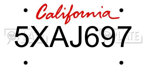 5XAJ697 California License Plate