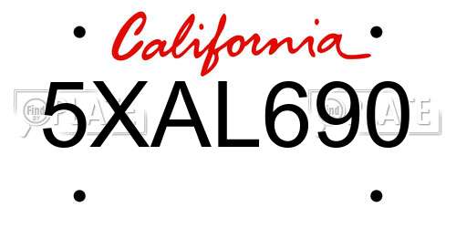 5XAL690 California License Plate
