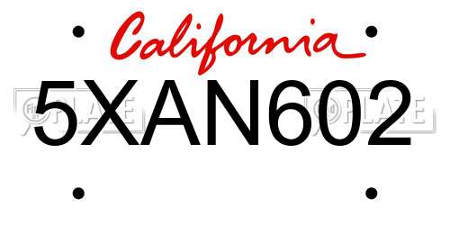 5XAN602 California License Plate