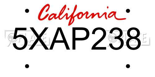 5XAP238 California License Plate
