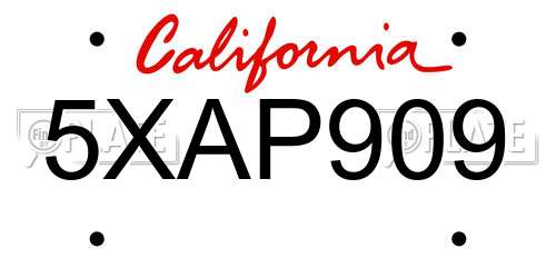 5XAP909 California License Plate