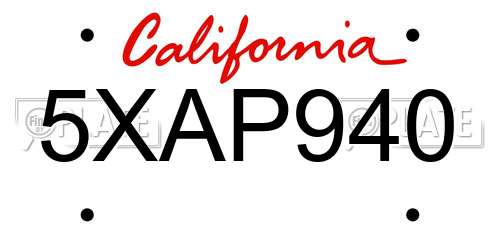 5XAP940 California License Plate