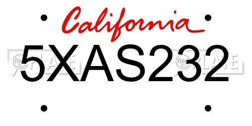 5XAS232 California License Plate
