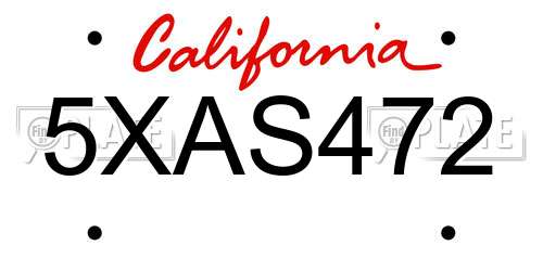 5XAS472 California License Plate