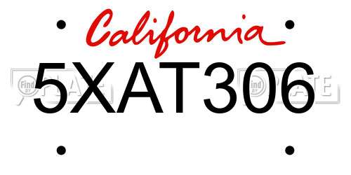 5XAT306 California License Plate