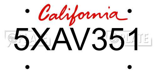 5XAV351 California License Plate